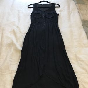 SOLD - Dotti Black Satin High-Low Buttondown Dress